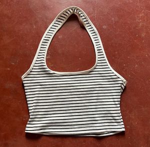 Striped Halter Neck Crop Top