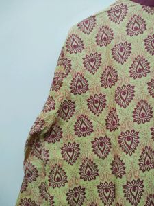 Ruhaans Yellow Kurta With Maroon Prints And Trim