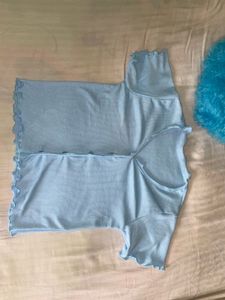 Cute Blue Button-Up Crop Top