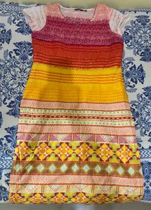 Vibrant Striped Knee-Length Dress