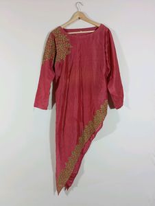 Pink Embroidered Asymmetrical Kurta (Women)