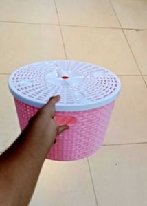 Nokoda Pink Woven Laundry Basket with Lid