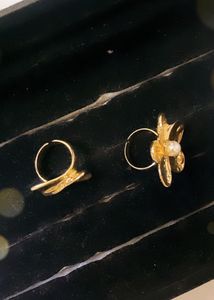 Chunky Gold Flower &amp; Abstract Ring Set