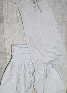 Elegant White Chikankari Kurta set with pocket