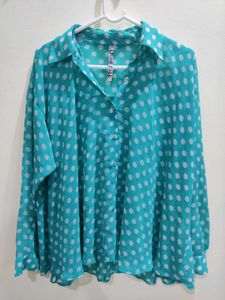 Sheer Polka Dot Button-Up Blouse