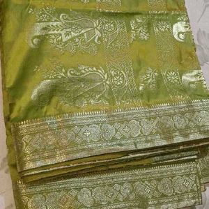 Vibrant Green silk  Saree with Gold zari Weave