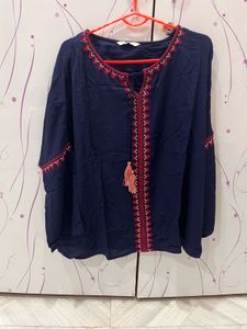 Embroidered Navy Blue Tassel Kurta