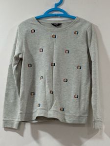 Grey Crew Neck Sweatshirt with TV Graphics