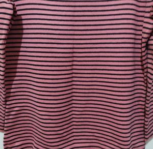 Hillard and Hanson pink black stripes boat neck