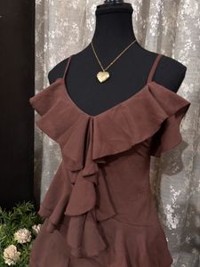 Brown Ruffled High-Low Dress