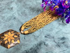 Boho Beaded Necklace with Hexagonal Pendant