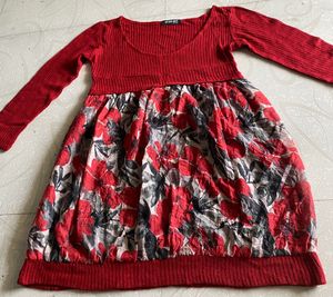 New Stylish Red Floral Long Top | Size 34 Bust