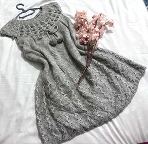 Boho Cozy Grey Knit Sweater Dress