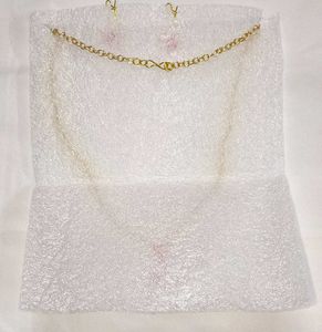 Gold Chain Necklace with Pink Beads &amp; Earrings