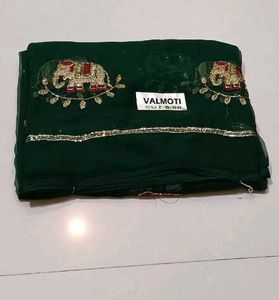 Emerald Green Saree with Elephant Motif