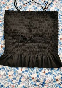 padded Smocked Ruffle Hem Crop Top