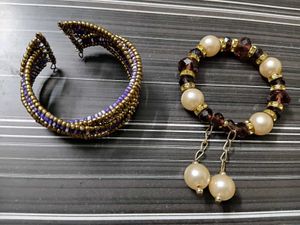 Set of 2 Beaded &amp; Pearl Bracelet