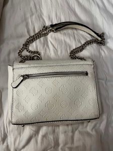 Guess White Embossed Chain Shoulder Bag
