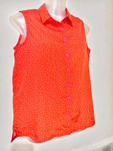 Stylish Sleeveless Red Polka Dot Top Size S-M