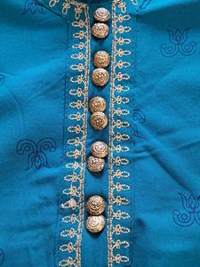 Teal Kurta with Embellished Neckline