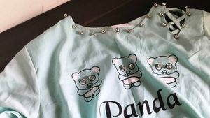 Cute Panda Print Long Sleeve Top with beads work