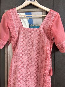 raksha bandhan sequence Peach Chikankari Kurta Set
