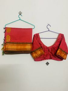 Coral Silk Saree With Blouse Used