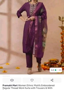 Embroidered Kurta Set with Trousers & Dupatta