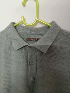 Men's Grey Long Sleeve Polo Sweater