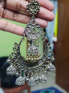 Oxidized Silver Jhumka Earrings
