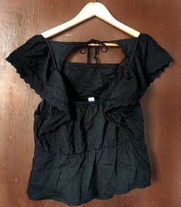 Chic Black Embroidered Peplum Top