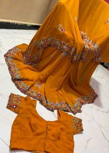 Designer Yellow Embroidered Saree