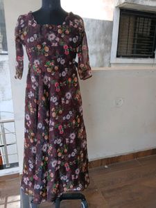 Floral Print Brown Dress