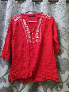Red Embroidered Kurta