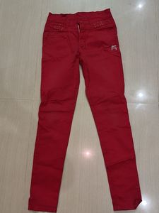 Vibrant Red Slim Fit Pants