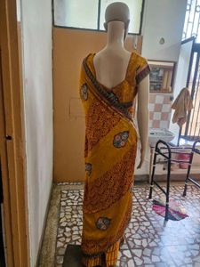 Mustard Yellow Festive Saree with Stitched Blouse