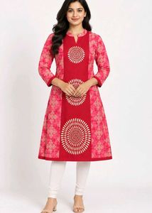 Red & Pink Printed Kurta
