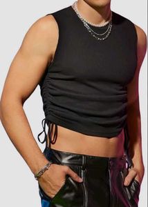 Chic Black Ruched Tie Up Tank Top