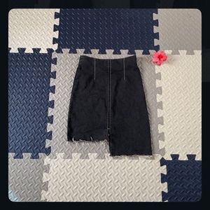 Washed Denim Skirt with Raw Hem