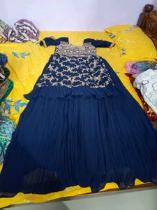 Elegant Navy Blue Embroidered Anarkali Dress