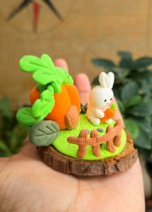 Handmade Clay Bunny &amp; Carrot Diorama