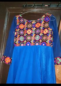Blue Embroidered Anarkali Gown and bag