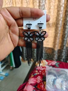 Elegant Black Butterfly Tassel Earrings