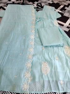 Sky Blue Chanderi Silk Kurta Set with Cutwork Dupa