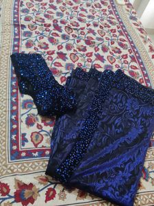 Royal Blue Sequin Saree Blouse Set