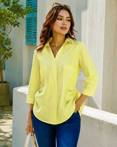 Bright Yellow Button-Up Blouse
