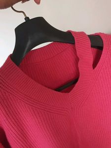 Bright Pink V-Neck Knit Sweater