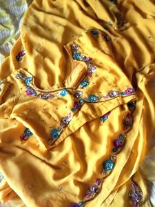 Beautiful Yellow Embroidered Saree