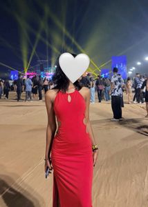 Sexy Red Cut-Out  Backless Maxi Dress