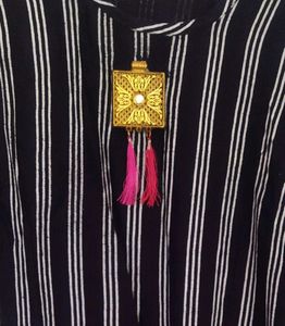 Striped Kurta with Tassel Neckline